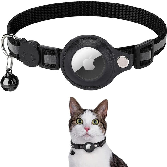 Reflective Cat & Dog Collar with AirTag Holder black by HitMyNeed