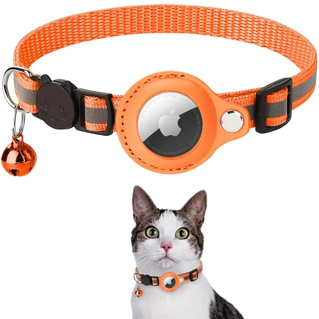 Reflective Cat & Dog Collar with AirTag Holder orange by HitMyNeed