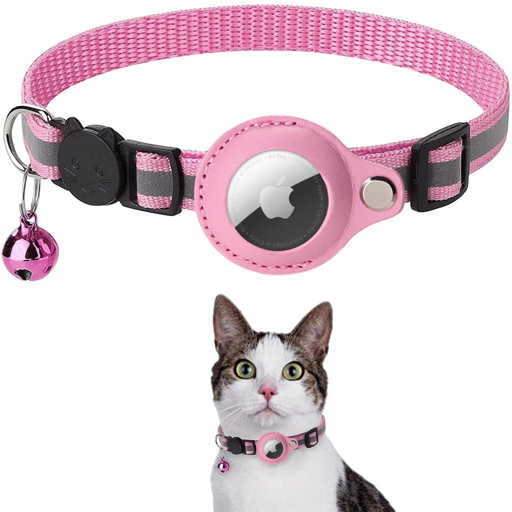 Reflective Cat & Dog Collar with AirTag Holder pink by HitMyNeed