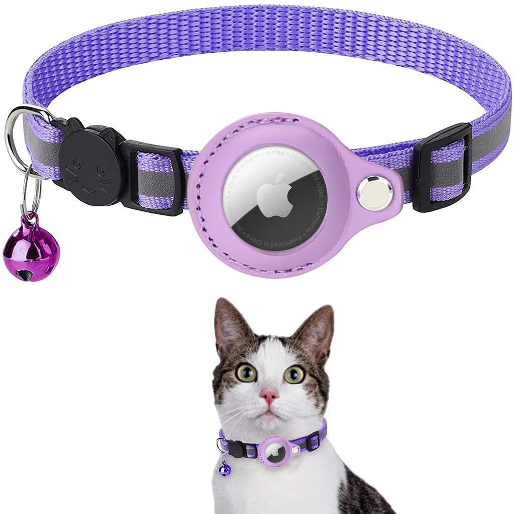 Reflective Cat & Dog Collar with AirTag Holder purple by HitMyNeed