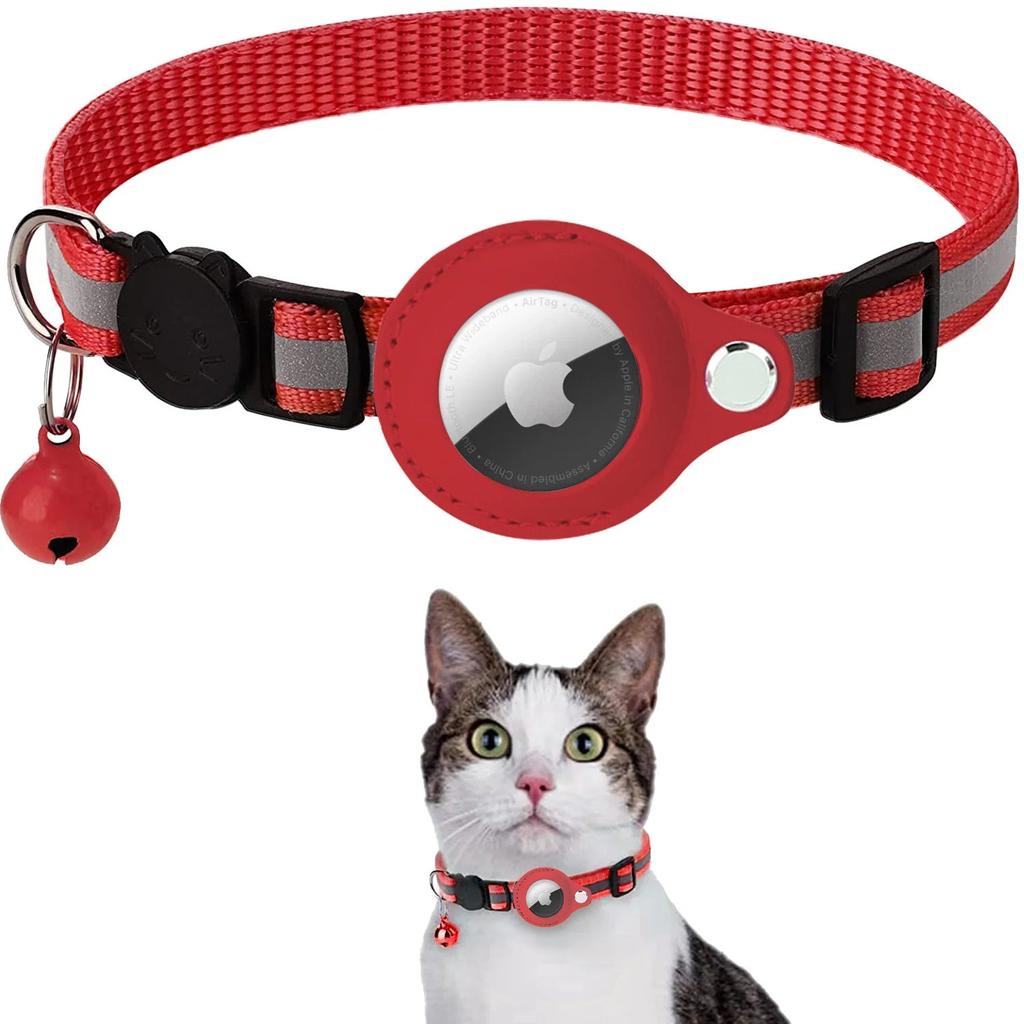 Reflective Cat & Dog Collar with AirTag Holder red by HitMyNeed