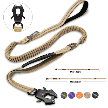Reflective Shock-Absorbing Tactical Dog Leash with Seatbelt by HitMyNeed