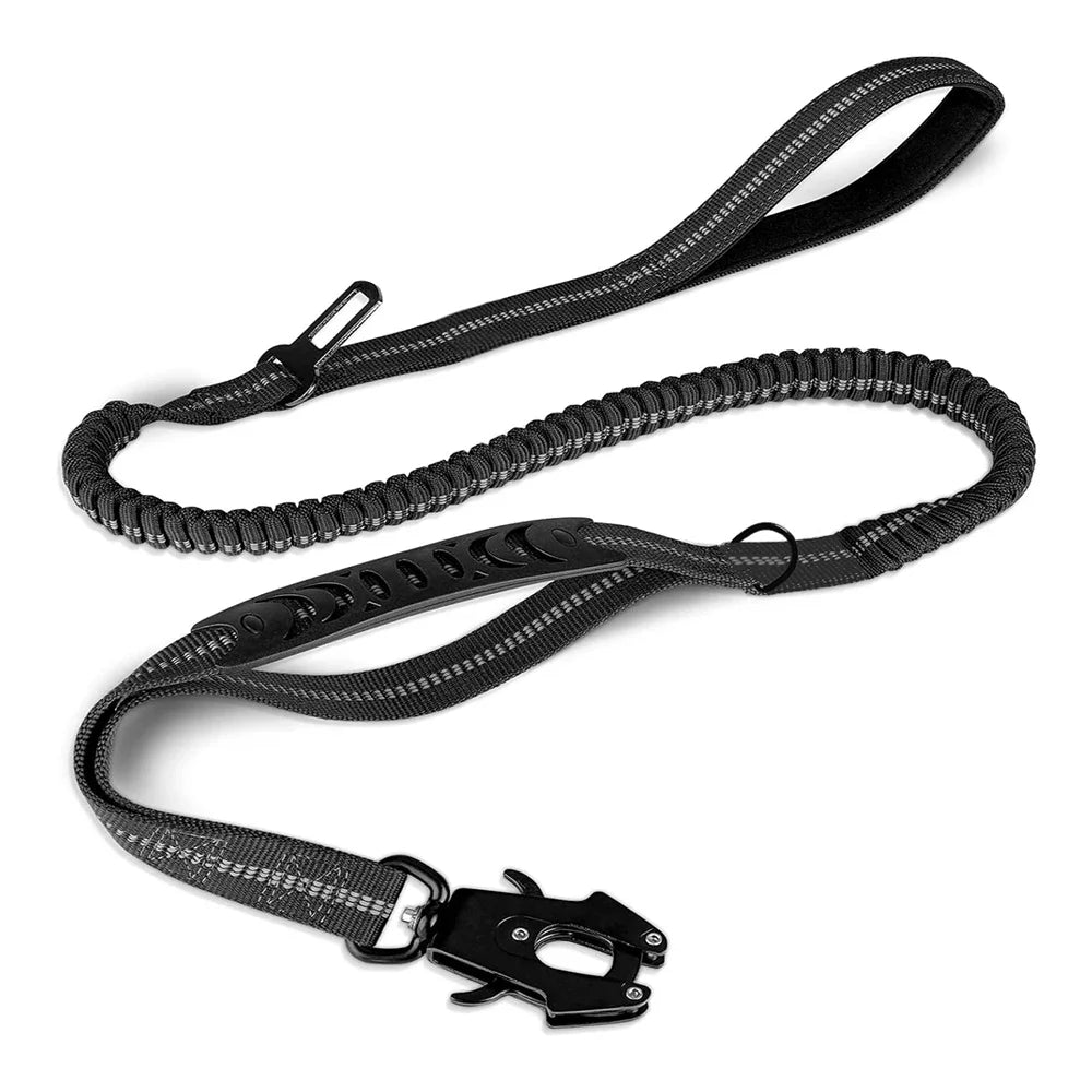 Reflective Shock-Absorbing Tactical Dog Leash with Seatbelt black by HitMyNeed