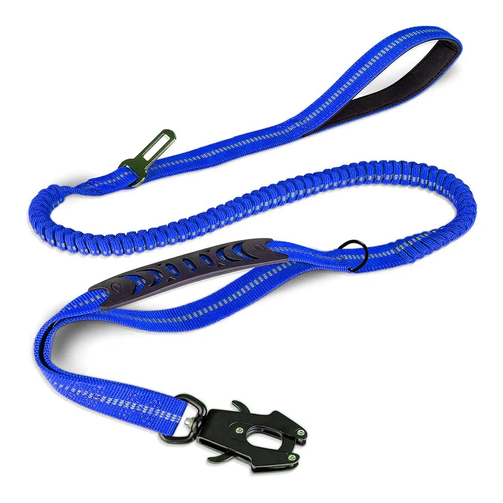 Reflective Shock-Absorbing Tactical Dog Leash with Seatbelt blue by HitMyNeed