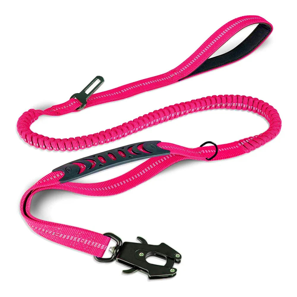 Reflective Shock-Absorbing Tactical Dog Leash with Seatbelt pink by HitMyNeed