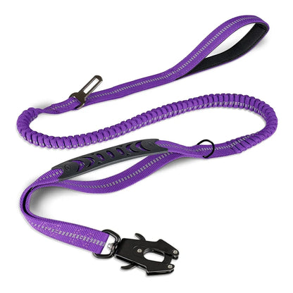 Reflective Shock-Absorbing Tactical Dog Leash with Seatbelt purple by HitMyNeed