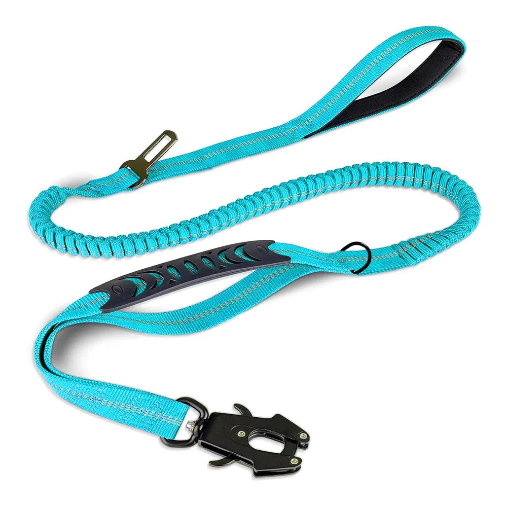 Reflective Shock-Absorbing Tactical Dog Leash with Seatbelt sky-blue by HitMyNeed