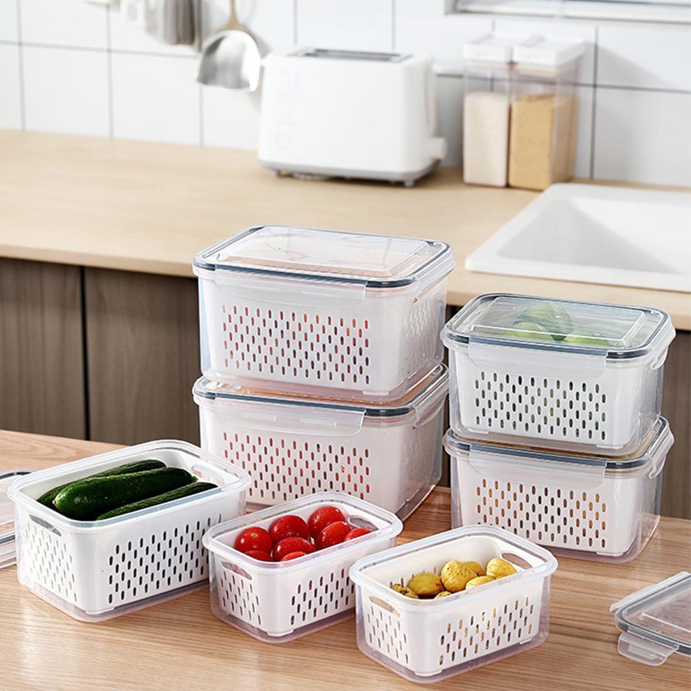 Refrigerator Storage Box with Drain Basket M - 1700ml by HitMyNeed