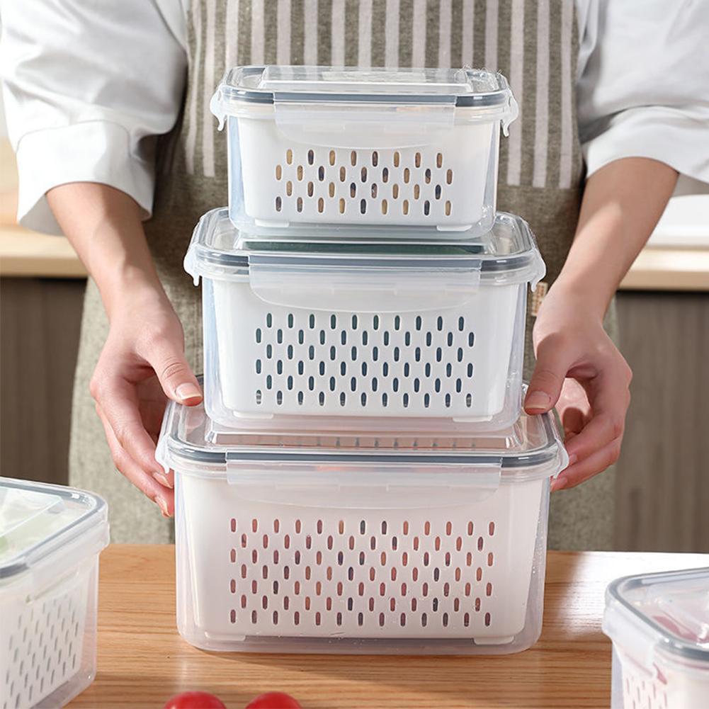 Refrigerator Storage Box with Drain Basket S - 800ml by HitMyNeed
