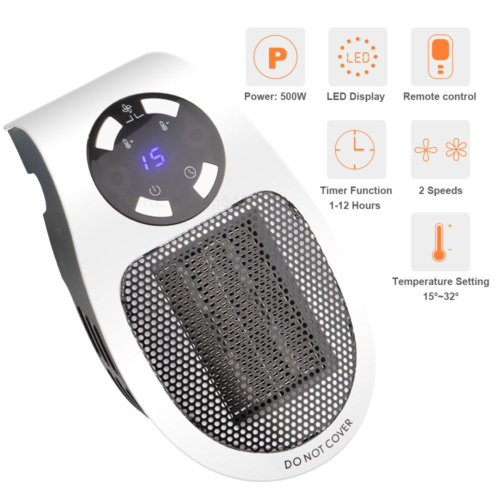 Remote Controlled Plug-In Fan Heater 500W by HitMyNeed