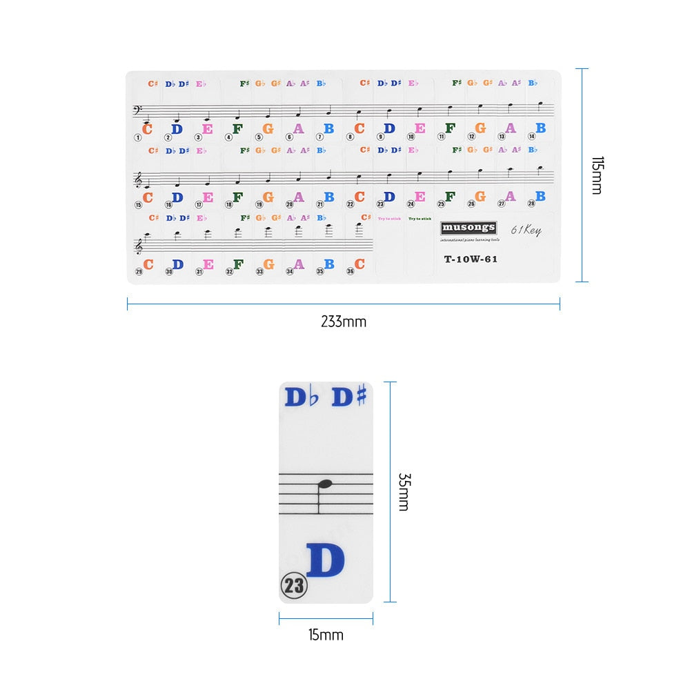 Removable Piano Key Stickers for 61-Key Keyboards by HitMyNeed