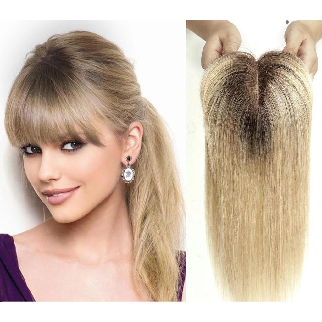 Remy Human Hair Topper with Bangs Platinum Ombre by HitMyNeed