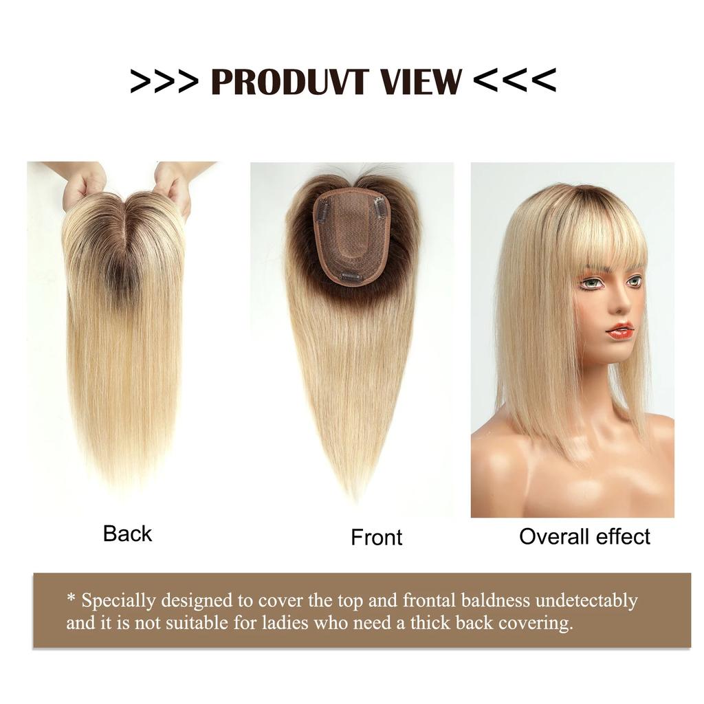 Remy Human Hair Topper with Bangs Platinum Ombre by HitMyNeed