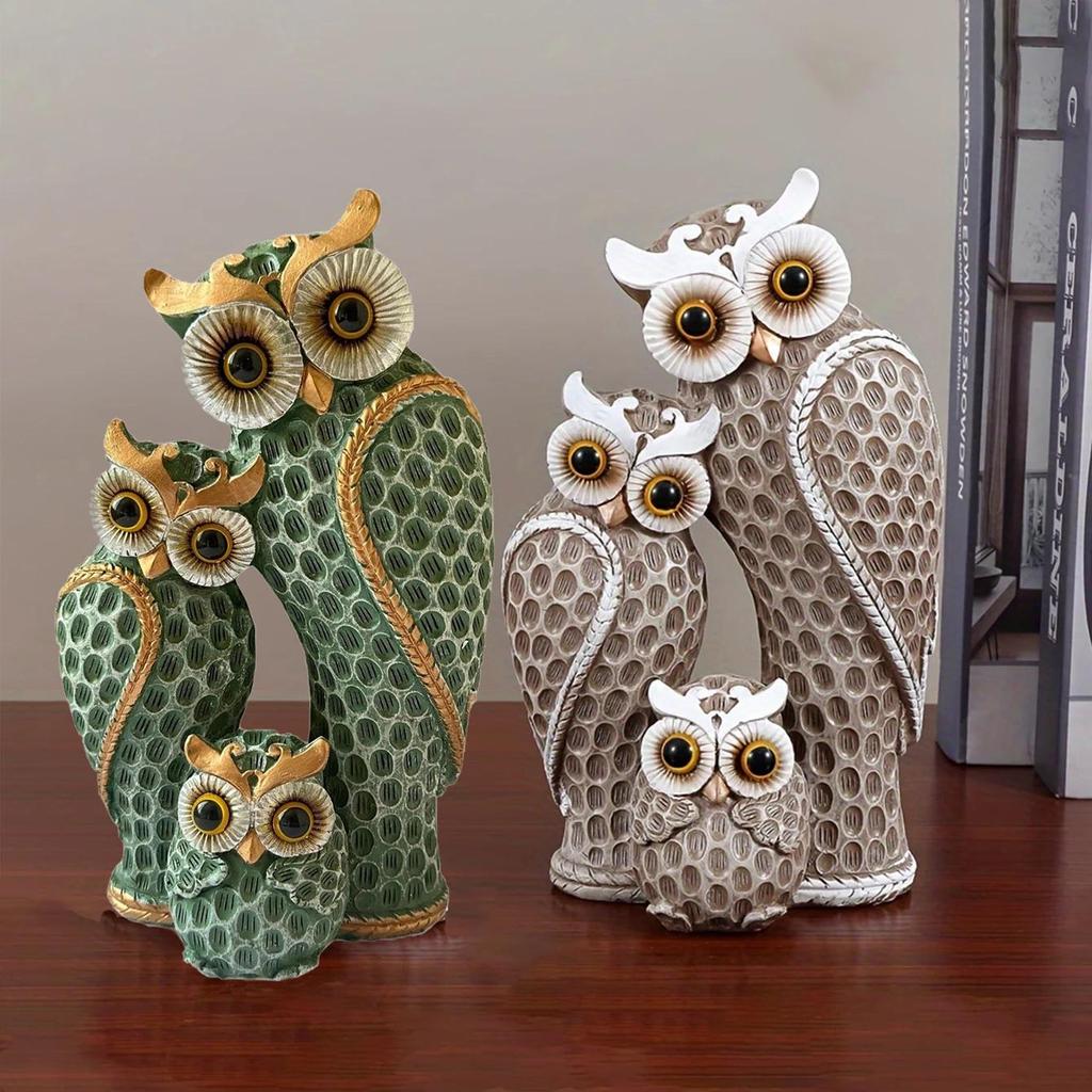 Resin Owl Family Figurine Home Decor by HitMyNeed