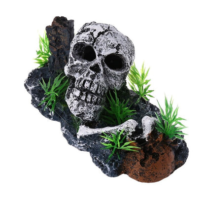 Resin Skull Aquarium Ornament with Plants by HitMyNeed