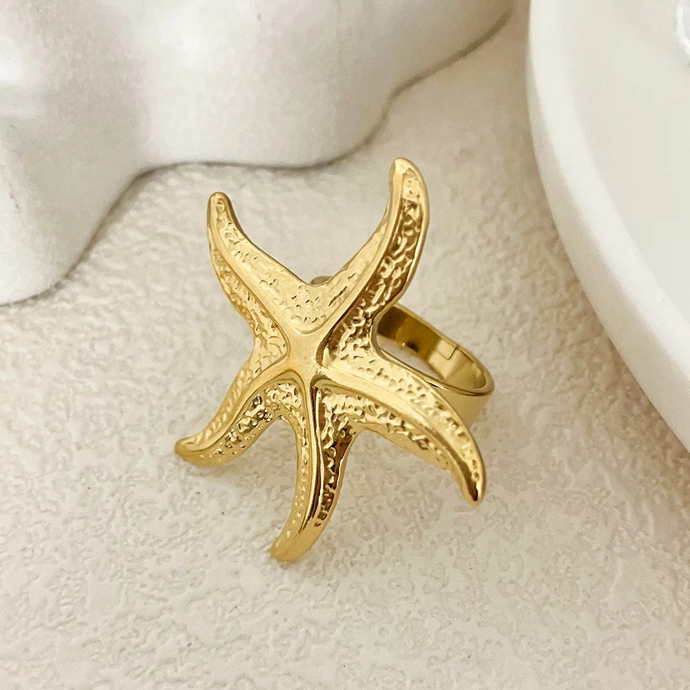 Resizable Stainless Steel Starfish Ring 14K Gold by HitMyNeed