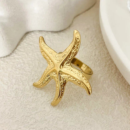 Resizable Stainless Steel Starfish Ring 14K Gold by HitMyNeed