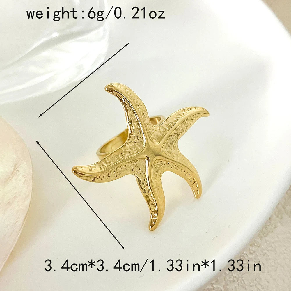 Resizable Stainless Steel Starfish Ring 14K Gold by HitMyNeed