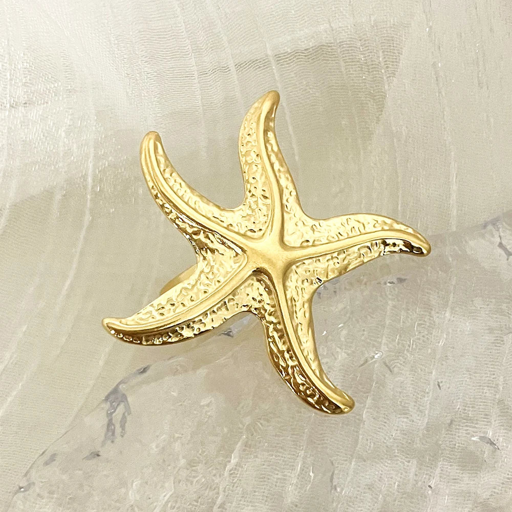 Resizable Stainless Steel Starfish Ring 14K Gold by HitMyNeed