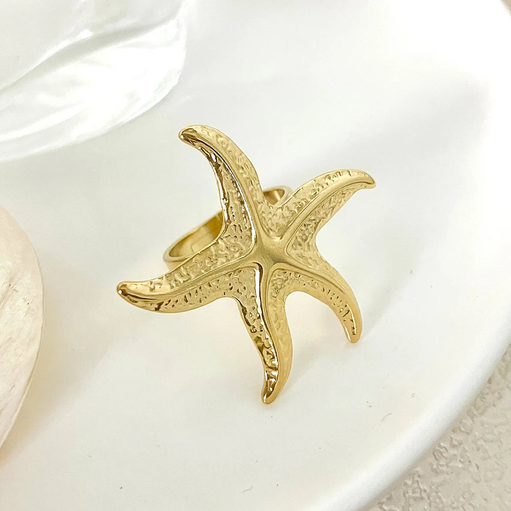 Resizable Stainless Steel Starfish Ring 14K Gold by HitMyNeed