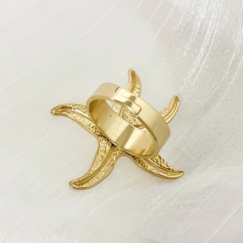 Resizable Stainless Steel Starfish Ring 14K Gold by HitMyNeed