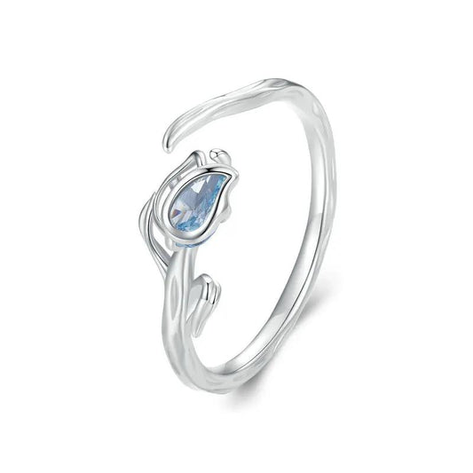 Resizable Sterling Silver Tulip Ring with Blue Spinel by HitMyNeed