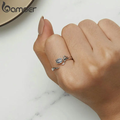 Resizable Sterling Silver Tulip Ring with Blue Spinel by HitMyNeed