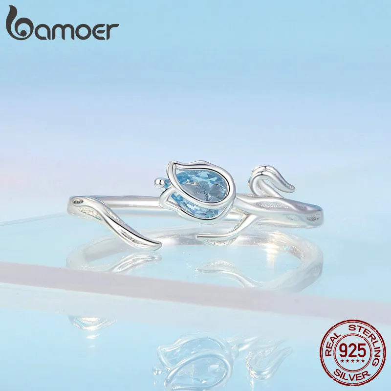 Resizable Sterling Silver Tulip Ring with Blue Spinel by HitMyNeed