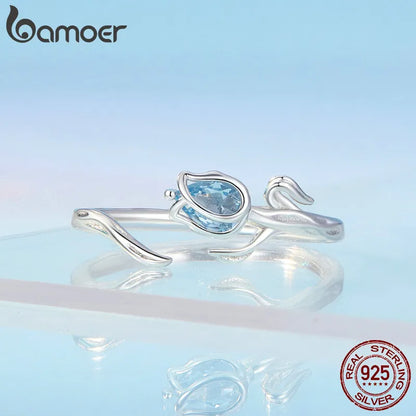 Resizable Sterling Silver Tulip Ring with Blue Spinel by HitMyNeed