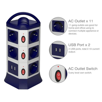 Retractable Extension Cord Multi-Socket Tower EU Plug by HitMyNeed