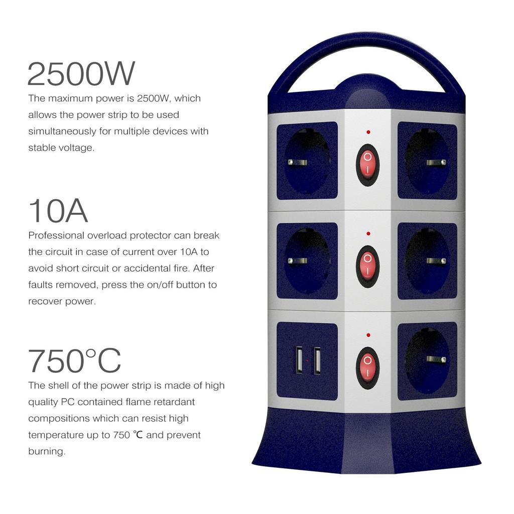 Retractable Extension Cord Multi-Socket Tower EU Plug by HitMyNeed