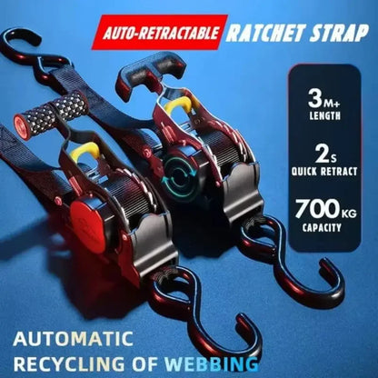 Retractable Ratchet Cargo Straps for Cars & Motorcycles by HitMyNeed