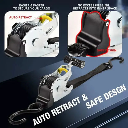 Retractable Ratchet Cargo Straps for Cars & Motorcycles by HitMyNeed
