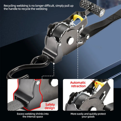 Retractable Ratchet Secure Cargo Straps for Cars & Motorcycles by HitMyNeed