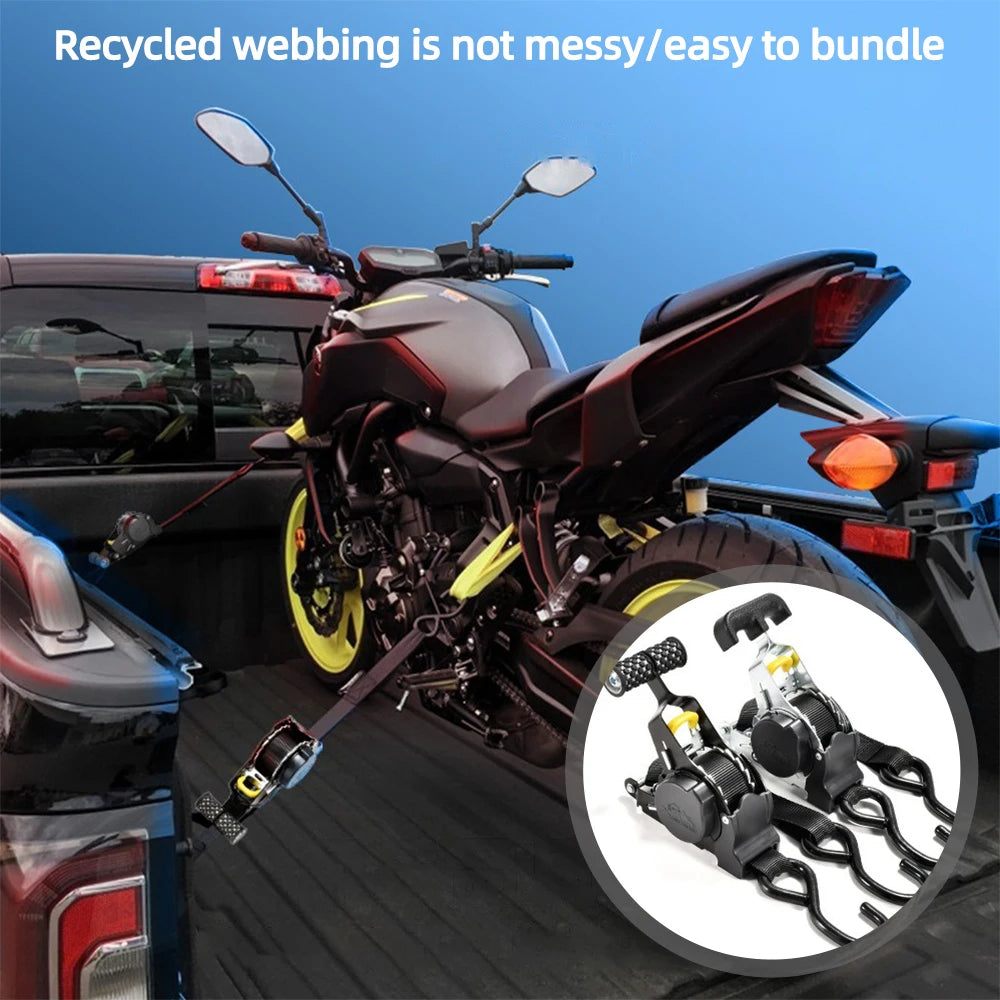 Retractable Ratchet Secure Cargo Straps for Cars & Motorcycles by HitMyNeed