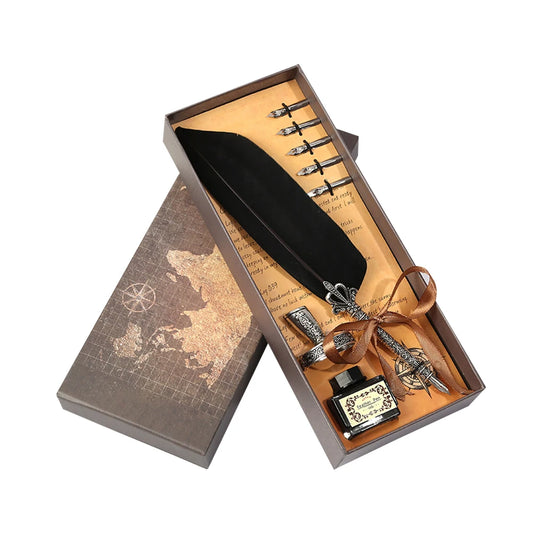 Retro Feather Dip Calligraphy Quill Pen Set black-496 by HitMyNeed