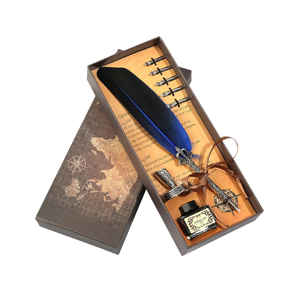 Retro Feather Dip Calligraphy Quill Pen Set blue-10 by HitMyNeed
