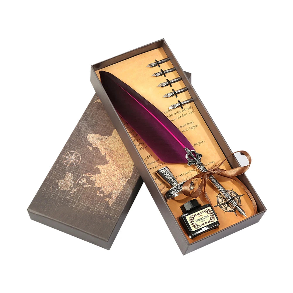 Retro Feather Dip Calligraphy Quill Pen Set pink by HitMyNeed