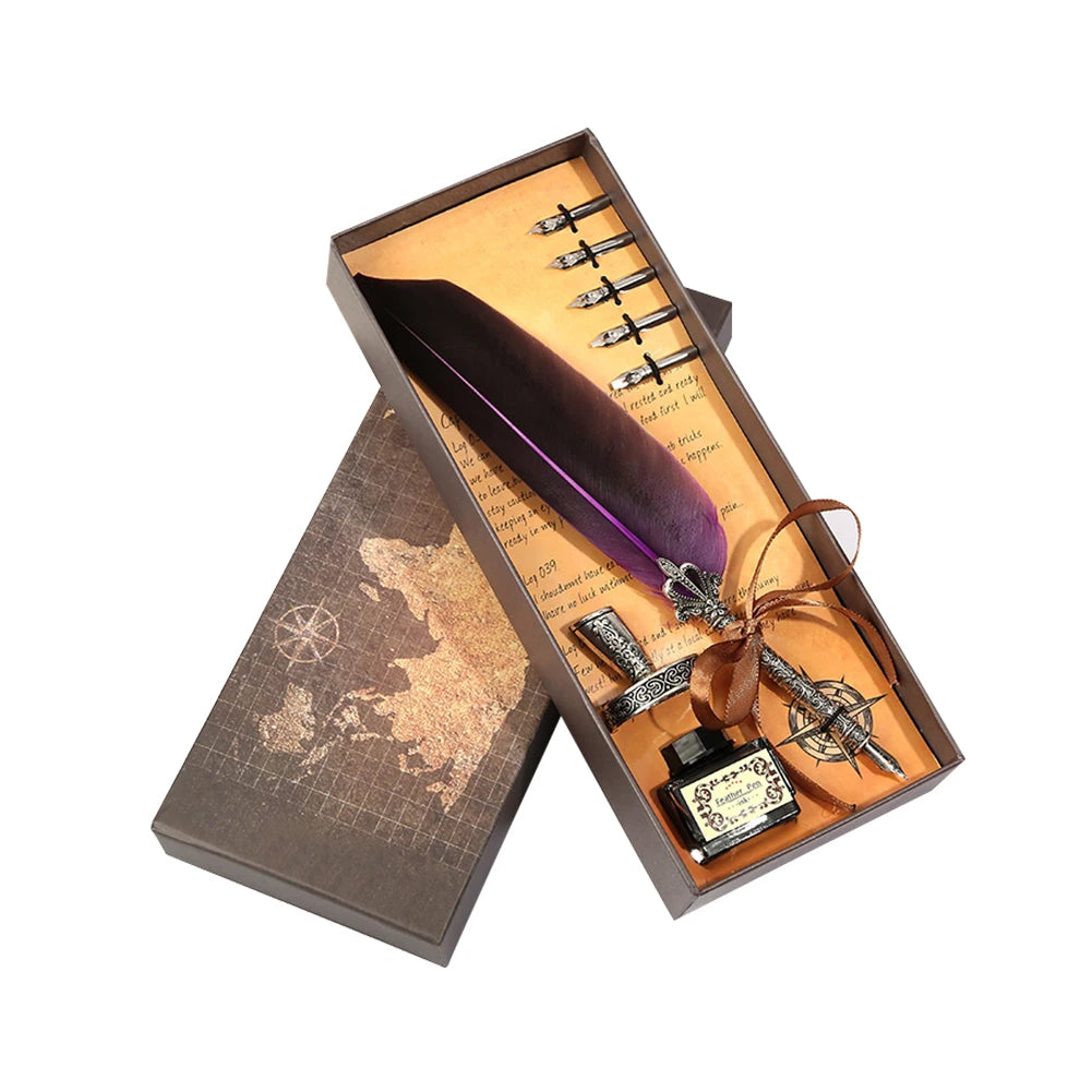 Retro Feather Dip Calligraphy Quill Pen Set purple by HitMyNeed