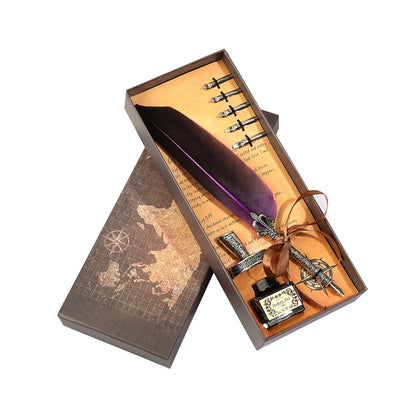 Retro Feather Dip Calligraphy Quill Pen Set purple by HitMyNeed