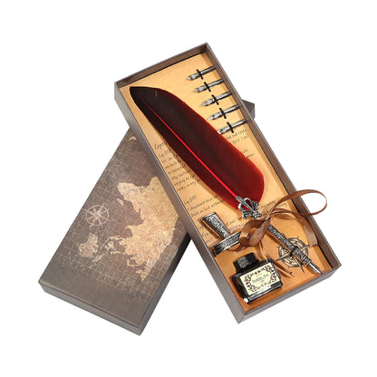 Retro Feather Dip Calligraphy Quill Pen Set red-29 by HitMyNeed