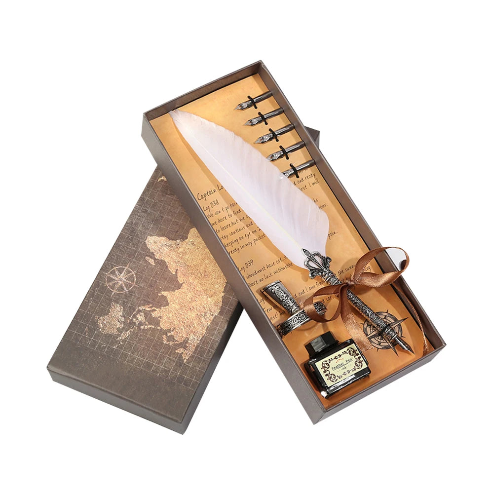 Retro Feather Dip Calligraphy Quill Pen Set white-173 by HitMyNeed