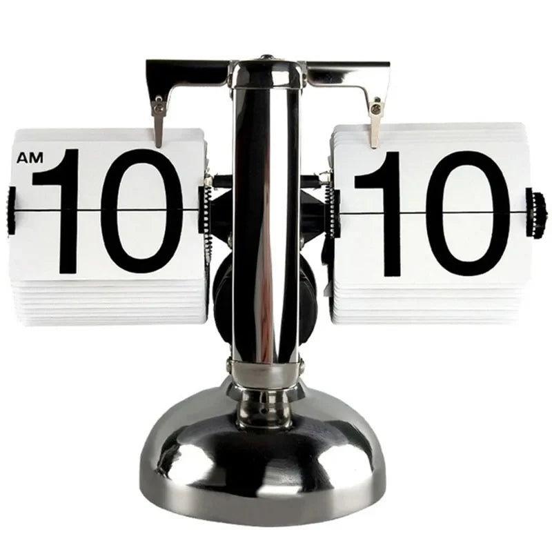 Retro Flip Desk Clock with Mechanical Display silver-white by HitMyNeed