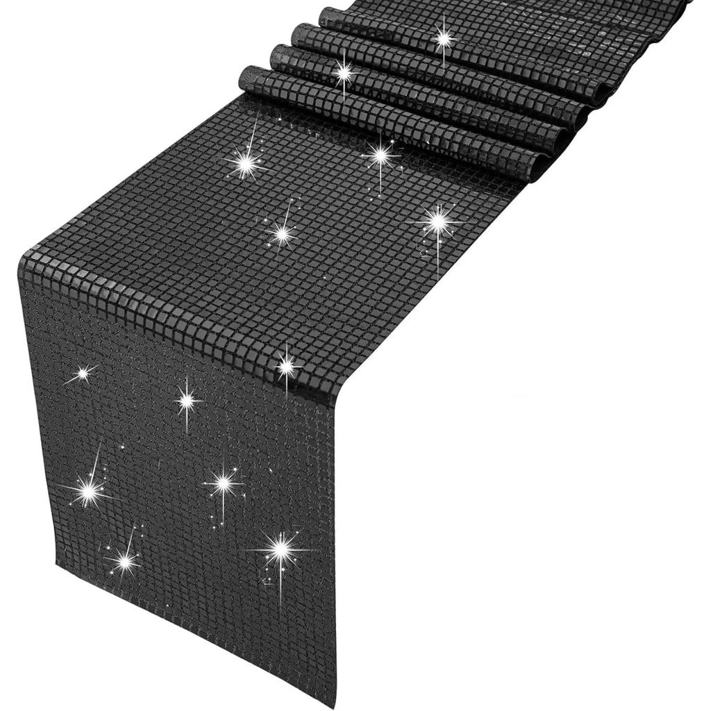 Retro Glitter Sequin Table Runner for Parties black 33x275cm by HitMyNeed