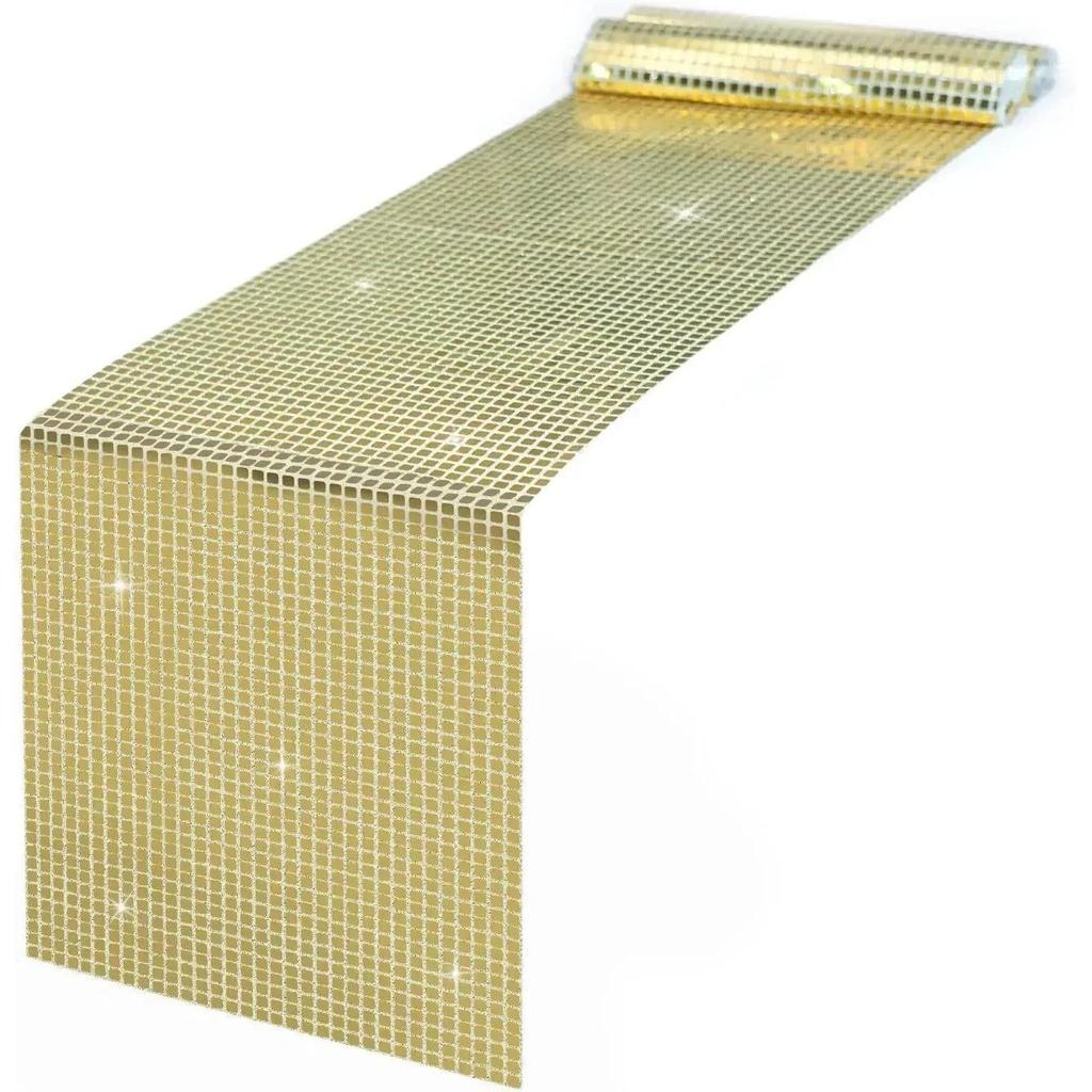 Retro Glitter Sequin Table Runner for Parties champagne-gold 33x275cm by HitMyNeed