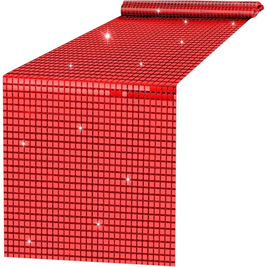 Retro Glitter Sequin Table Runner for Parties red 33x180cm by HitMyNeed