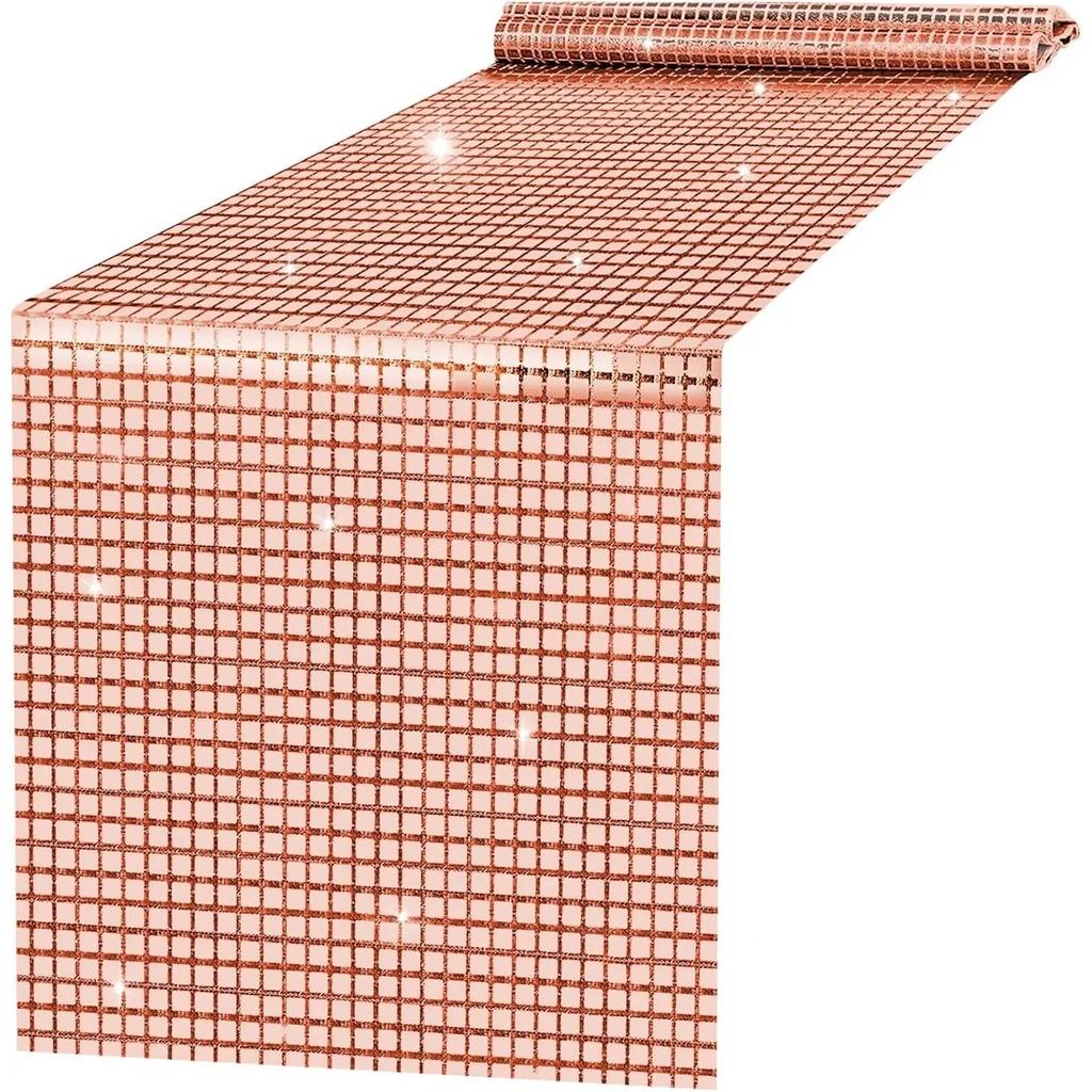 Retro Glitter Sequin Table Runner for Parties rose-gold 33x180cm by HitMyNeed