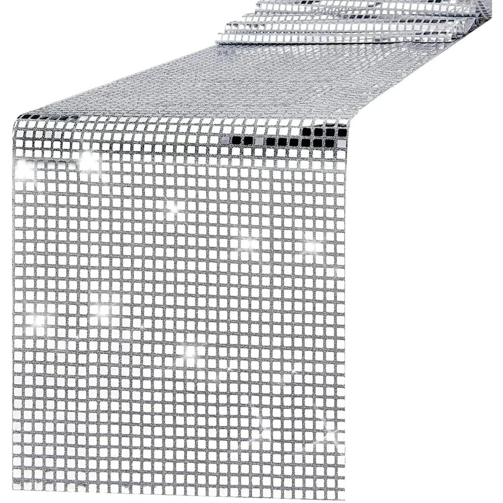 Retro Glitter Sequin Table Runner for Parties silver 33x275cm by HitMyNeed