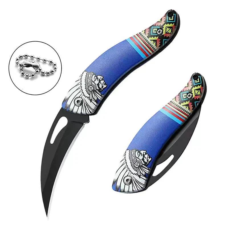 Retro Indian Pattern Folding Pocket Knife blue by HitMyNeed