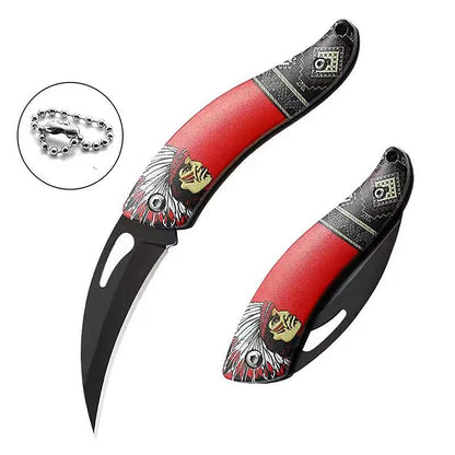 Retro Indian Pattern Folding Pocket Knife red by HitMyNeed